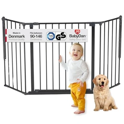 Image of BabyDan Galten M, 90 146 cm, Stair Gate/Room Divider, Black, Made in Denmark Baby Gate/Safety Gate (Pet gate/Dog playpen)