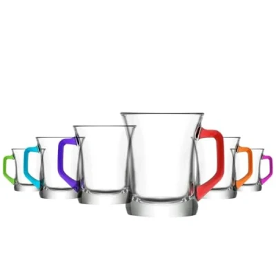 Image of 6x Multicolour Base 225ml Zen+ Glass Coffee Mugs Tea Latte Cappuccino Hot Chocolate Drink Drinking Glasses Cups Set By LAV