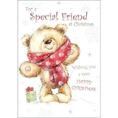 Image of doodlecards Special Friend Christmas Card Teddy Bear with Red Scarf Large A4 Size for Plain Envelope