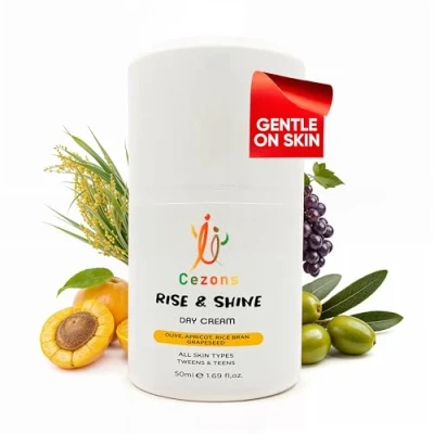 Image of Cezons Rise &amp; Shine Day Cream A Gentle Face for Kids, Tweens Teenagers 50ML Antioxidant Packed Fragrance Free, Alcohol Free Skincare.