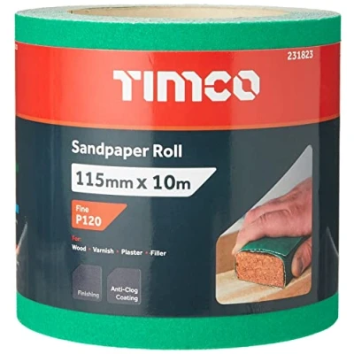 Image of TIMCO Sandpaper Roll 120 Grit Green 115mm x 10m 1 Ideal for hand and powertool sanding