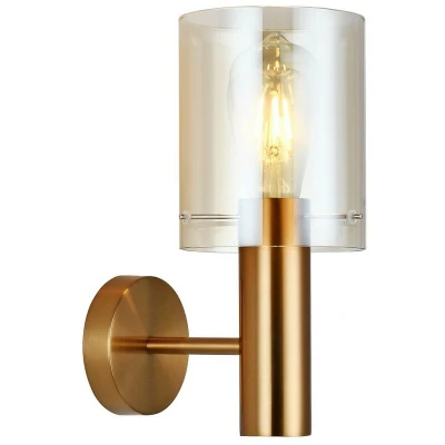 Image of Italux Lighting Modern Wall Lamp Brass 1 Light with Amber Shade, E27