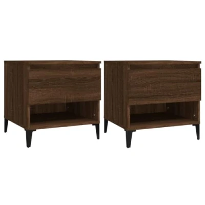 Image of vidaXL Brown Oak Engineered Wood Side Tables Modern, Stylish End Coffee Lamp with Drawer and Compartment Versatile Interior Furniture