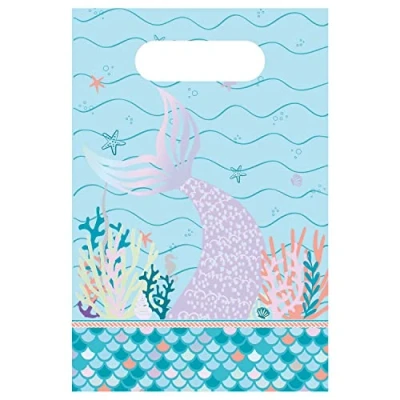 Image of Amscan 9914388 Mermaid Tales Kids Birthday Party Paper Loot Bags 8 Pack