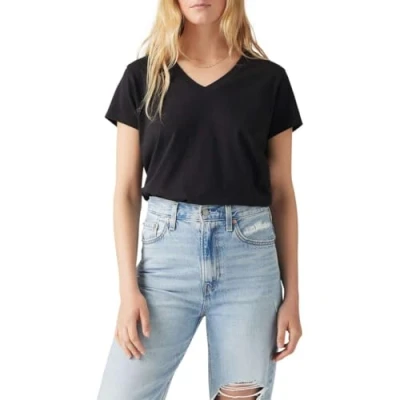 Image of Levi&#039;s BOXY V NECK TEE Basic Tshirt, Women&#039;s, Size: Medium, Caviar slub