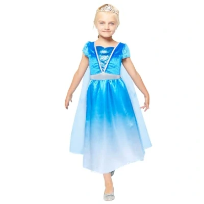 Image of Amscan 9918361 Girls Blue Ice Princess Dress with Cape Kids Fancy Costume Age: 8 10 Yrs