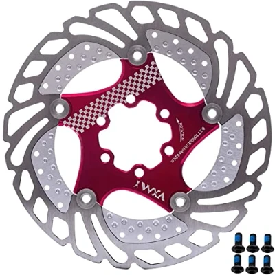 Image of YBEKI Bike Disc Brake Rotor 140mm 160mm 180mm 203mm Heat Dissipation with 6 Bolts for Road Mountain MTB BMX Stainless Steel Bicycle (red, 203mm)