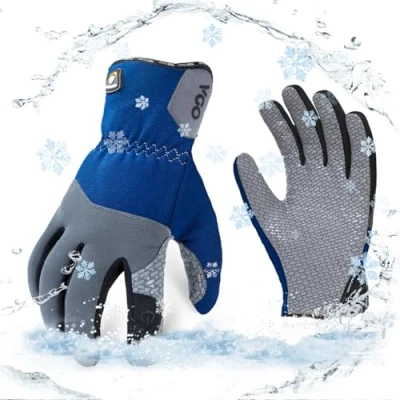 Image of Vgo... 0℃/32F Winter Synthetic Leather Work Gloves, Cold Weather Waterproof Safety Gloves,Cold Storage or Freezer Use,w/3M Thinsulate Lining 1Pair SL7717FLWP(Blue,M)