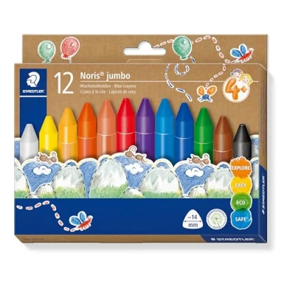 Image of STAEDTLER 228 14 C12 Noris Jumbo Wax Crayons 14mm Line Width, Assorted Colours (Pack of 12)