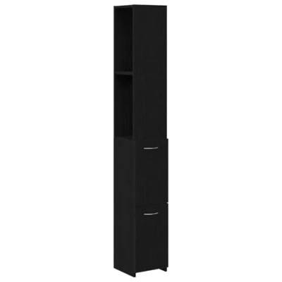 Image of vidaXL bathroom cabinet black oak/engineered wood 25x25x170 cm modern design storage for bath space