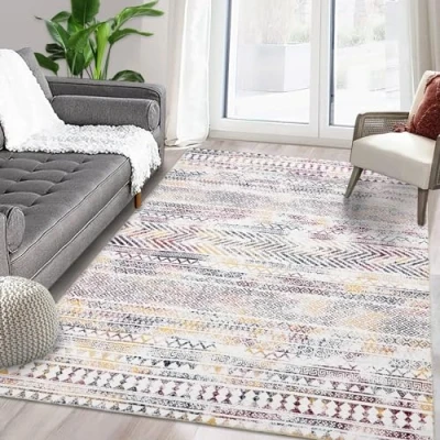 Image of LuxFocus Machine Washable Rug, In &amp; Outdoor Water Resistant Vintage Area Rug Non Slip Short Pile With Modern Design Carpet for Bedroom Living Room Dining Kitchen, 120 x 170 cm Multi