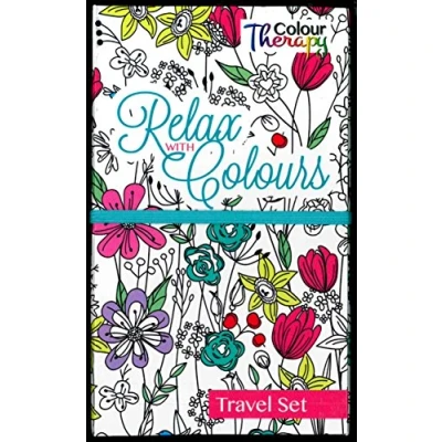 Image of ADULT COLOURING BOOK, RELAX WITH COLOUR TRAVEL SET PATTERNS &amp; FLORAL 6844 PINK