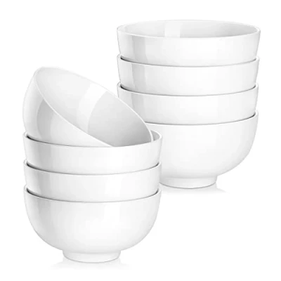 Image of MALACASA, Series Regular, 420ML Porcelain Bowl Set, White Cereal Bowl/Soup Bowl/Rice Bowl/Dessert Bowl/Breakfast Bowl/Salad (12.8 * 12.8 6.5CM), Set of 8