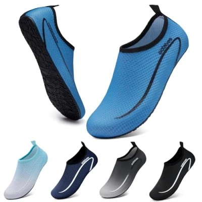 Image of Swim Water Shoes Aqua Socks Barefoot for Sea Beach Swimming Pool Ladies Women Mens Line Blue 9/10 UK