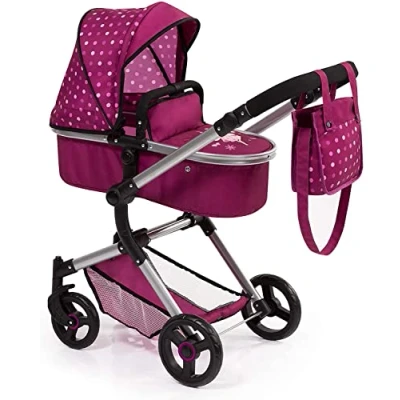 Image of Bayer Design 18467AA Neo Vario Stroller, Doll Combi Pram Changing Bag and Underneath Shopping Basket, Foldable, Swivel Front Wheels, Bordeaux with Fairy, 52 cm