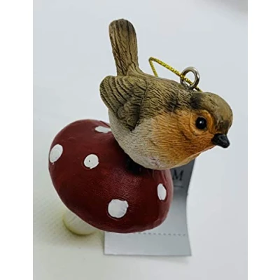 Image of Gisela Graham : Robins on Toadstools Decorations (set of 2)