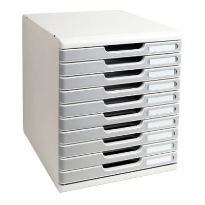 Image of Exacompta Ref 302041D Modulo A4 Office 350 x 288 320mm in Size, 10 Closed Drawers (26mm Height), Smooth Opening with Stop, Label Holders Light Grey/Stone Grey