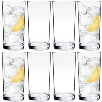 Image of Youngever 8 Pack 500ml Plastic Water Tumbler, Set of 8, Glasses, Reusable Cups, Unbreakable Tumblers (Clear)