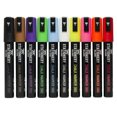 Image of STATIONERY ISLAND Chalk pens for blackboard, Liquid Markers Chalkboard and Glass, Wipeable Window Drawing,10 Colours