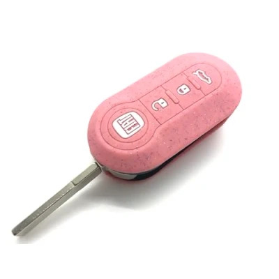 Image of Nordecco Silicone Glitter Star Glaze Key Cover Fits Fiat 500C 500 500L Abarth Grande Punto Brava Panda Stilo Linea 3 Button (Glitter Pink