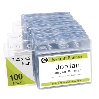 Image of Fushing Clear Plastic Horizontal Name Tag Badge ID Card Holders (100)