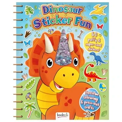 Image of Bookoli Dinosaur Sticker Fun Book 60 Stickers Colouring in and Press Out Crafts Activity for Kids 4 to 6 Years