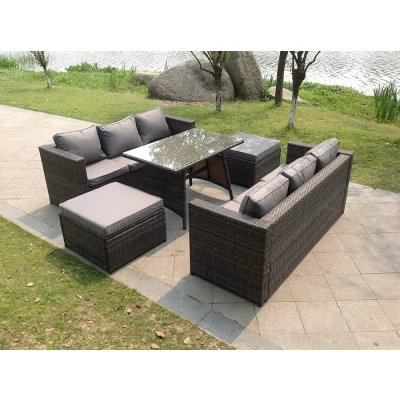 Image of 8 Seater Lounge Rattan Sofa Dining Table Outdoor Garden Furniture Fimous