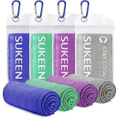 Image of Sukeen Cooling Towel, Towels 4 pack, Stay Cool Ice for Neck, Cold Gym Towel Men Women (4pcs, Royal Blue/Dark Green/Purple/Gray)