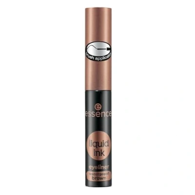 Image of essence cosmetics Liquid ink eyeliner waterproof brown, eye liner, brush applicator, waterproof, no. 02 ash defining, long lasting, colour intensive, vegan, without perfume (3 ml)