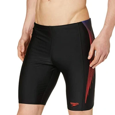 Image of Speedo Men Placement Aqua Shorts Black/Chroma Blue/Lava Red, Size 40