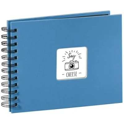 Image of Hama Fine Art photo album, 50 black pages (25 sheets), spiral bound album 24 x 17 cm, with cut out window, azur blue