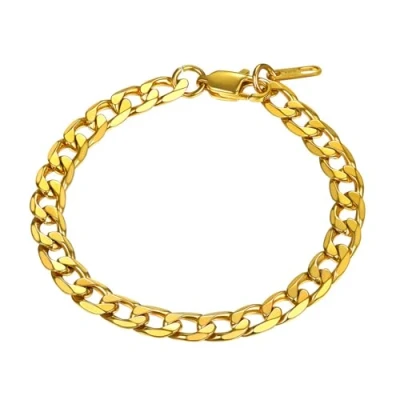 Image of PROSTEEL Gold Plated Curb Chain Link Bracelet 19CM Mens Jewelry