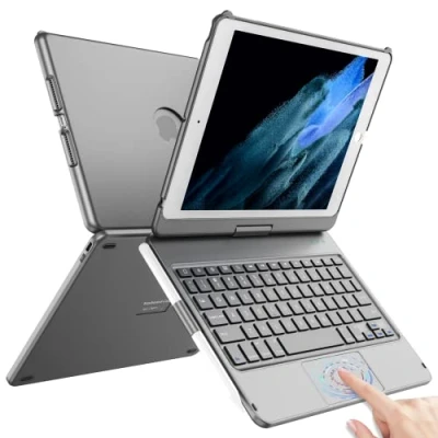 Image of TQQ Touchpad Keyboard Case for iPad 10.2 9th/8th/7th Gen, 9th Generation/8th/7th Gen 360 Rotatable Protective Cover with Pencil Holder (Gray)
