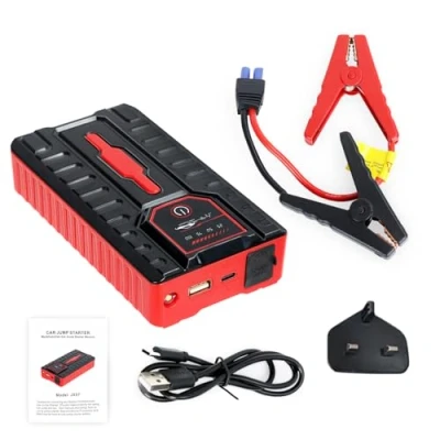 Image of pofluany Car Battery Booster Jump Starter Power Pack, 600A 49800mAh for 12V Vehicles Up to 6.0L Petrol &amp; 3.0L Diesel Engines, with Dual USB, LED Flashlight Red