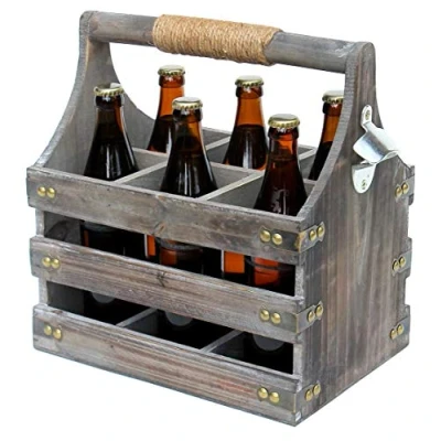Image of DanDiBo Wooden Beer Carrier with Opener 93860 Bottle Basket Men Handbag Gifts