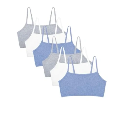 Image of Fruit of the Loom Women&#039;s Sport bh mit Spaghettiträgern, Baumwolle, Vorteilspack Bra, Heather Grey/Heather Grey/White/White/Heather Blue/Heather Blue, 8 (Pack 6)