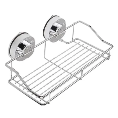 Image of Suction Cups Compact Shower Caddy Bath Shelf,Wall Mounted Rustproof Stainless Steel Rectangle Storage Basket Shampoo Conditioner Holder for Bathroom Kitchen Tidy Organizer