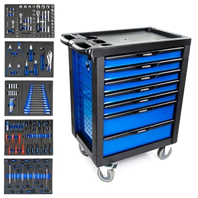 Image of Hyundai tool Chest with Tools Included, 175 piece DIY &amp; Automotive Tools, 7 Drawer, Castor Mounted, Rolling Cabinet, Double depth storage 2 Year Warranty