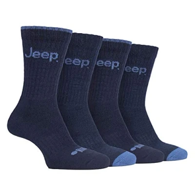 Image of Jeep 4 Pairs Mens Anti Blister Thick Cushioned Luxury Boot Socks for Outdoor Activities Hiking Walking Trekking (6 11, Navy/Denim)
