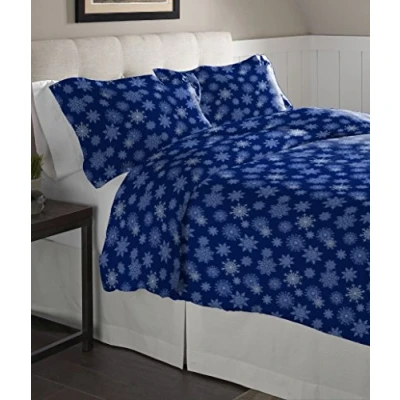 Image of Pointehaven Flannel Oversized Duvet Set, Cotton, Snow Flakes Navy, King