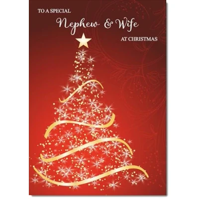 Image of doodlecards Nephew and Wife Christmas Card Red Abstract Tree Medium Size for &amp; with Plain Envelope