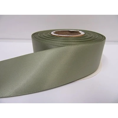 Image of 2 metres of 38mm Satin Ribbon Moss Dusky Sage Green Double Sided 38 mm 3.8cm