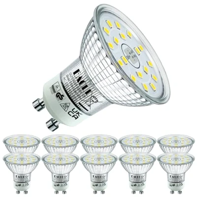 Image of EACLL GU10 LED Bulbs Cool White 4.9W Equivalent 75W Halogen, Pack of 10, 710 Lumens 6000K, AC 230V Flicker Free Spot Light, Wide Beam Angle 120, Non Dimmable Energy Saveing Reflector Lamp