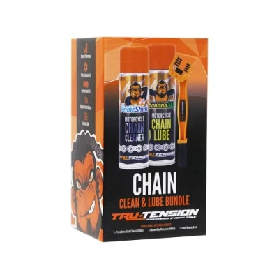 Image of Tru Tension Motorcycle Chain Clean &amp; Lube Bundle Perfect For Road Riding, Off Road, Commuting Touring Tools Accessories Cleaner, Lubricant Brush Set