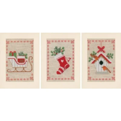 Image of VERVACO (3PL) Cross Stitch, Cotton, Christmas Motif (18 Count), ca. 10,5 x 15 cm /4,2&quot; 6&quot;