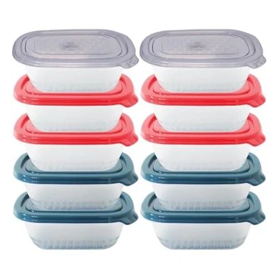 Image of Neez Small Food Containers with Lids (10 Pack, 500ml) BPA Free Plastic Storage Stackable, Microwavable, and Freezer Safe Boxes for Meal Prep Fridge Organization