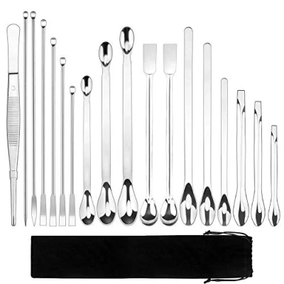 Image of 18 PCS Stainless Steel Lab Spatulas Micro Spoons Tweezers Set with Velvet Pouch for Laboratory Sampling Powders Gel Cap Filler