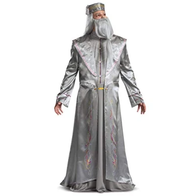 Image of Disguise Men&#039;s Harry Potter Dumbledore Deluxe Adult Costume, Silver, XXL (50 52)