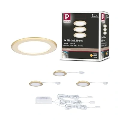 Image of Paulmann 93119 LED recessed Furniture luminaire 3 Piece Set 65mm 3x2.5W 3x180lm 230/12V 3000K Gold matt