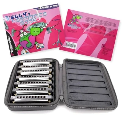 Image of Tuyama® Harmonica Set of 7 Harmonicas in Case Diatonic Various Keys C D E F G A Bb Major Blues Harps (TMH 213S Notes)